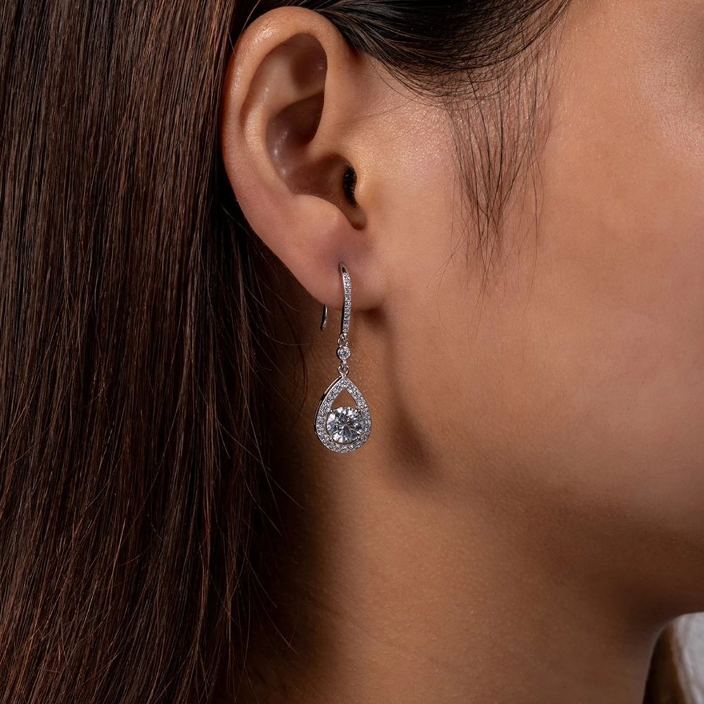 Certified 2ct. t.w. Diamond Moissanite Tear Drop Earrings NEW - Picture 2 of 10
